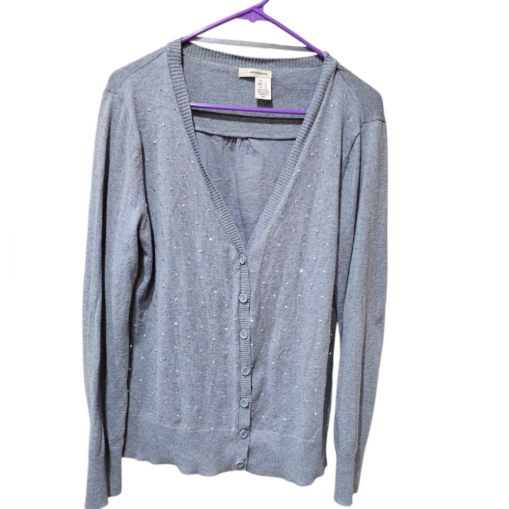 DKNY Gray V-Neck Cardigan‎ Size Large